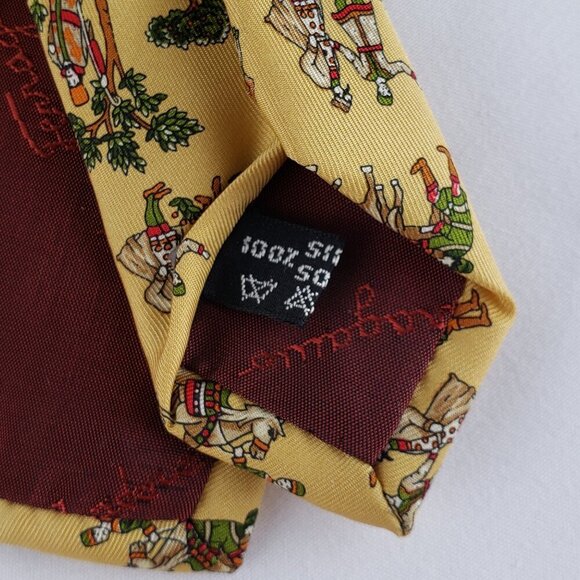 Salvatore Ferragamo Yellow Silk Mens Tie 3.75"x57".  Horse Theme - Picture 5 of 6